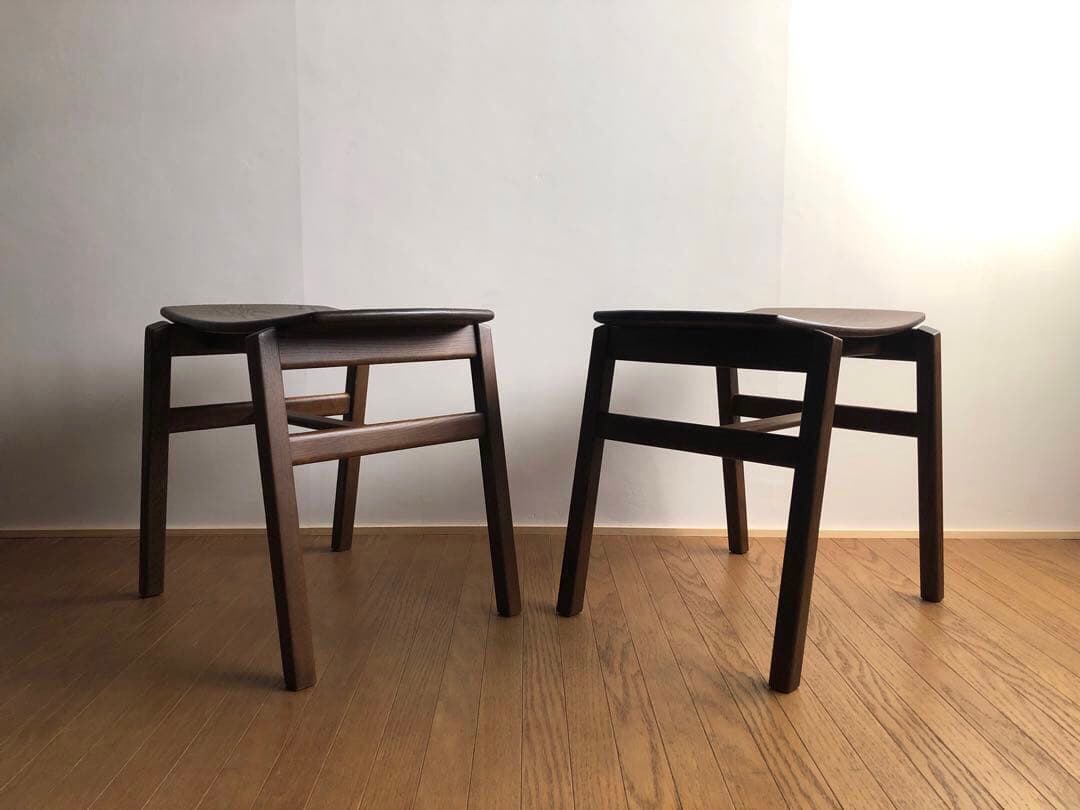 オーク無垢材 スタッキングスツール 2脚セット 曲げ木 民藝 クラフト家具