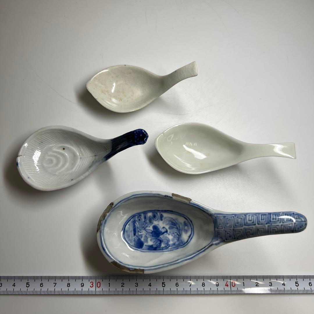 中国清朝時代　古染付レンゲ、鉢5客　東Y7-1022☆2Fタニチ