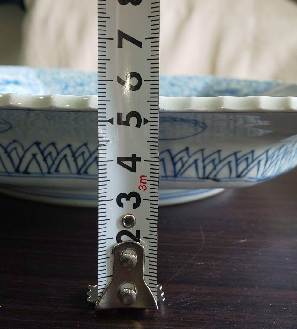 中国陶器 大明成化年製 山水図 青白磁 八角形の風景大皿