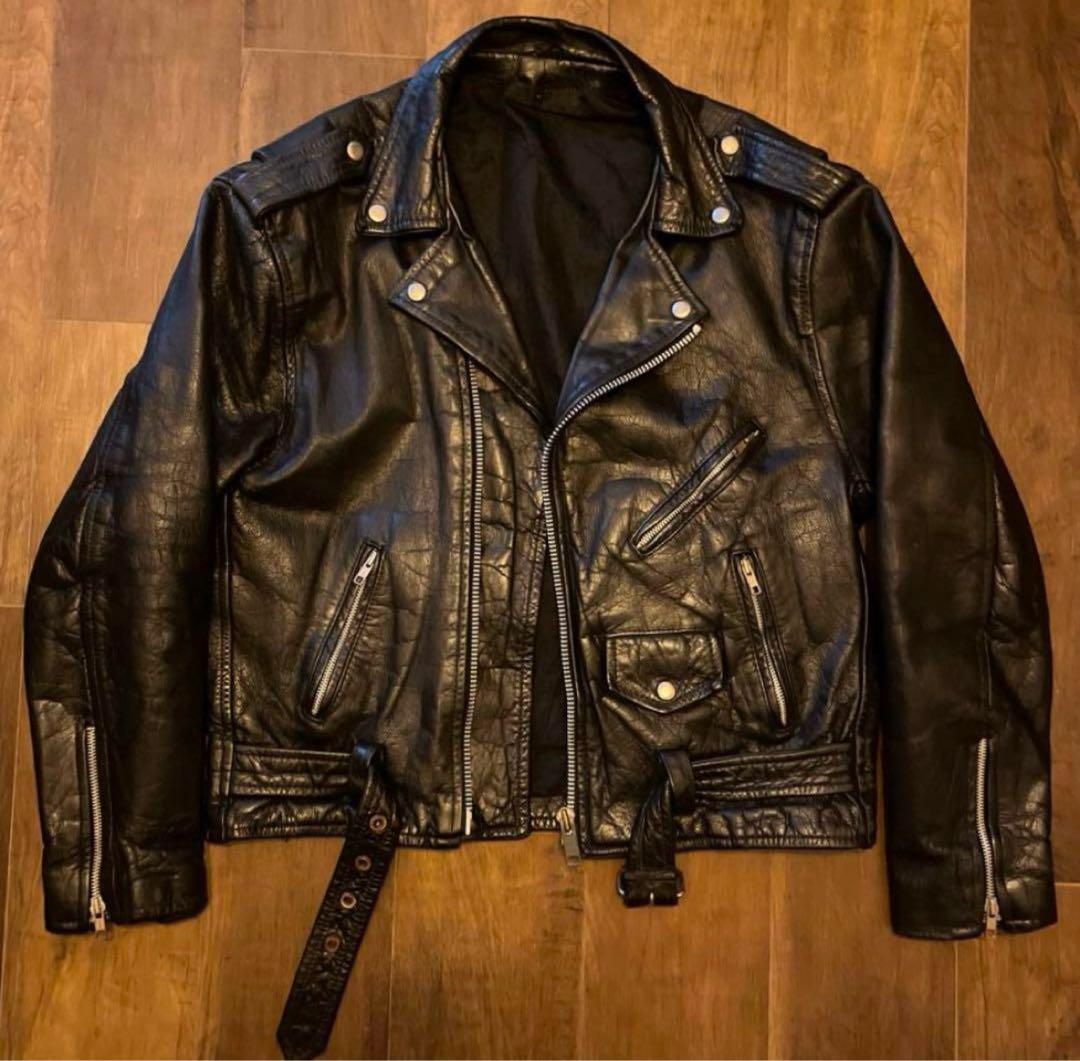 70s〜80s vintage ダブルレザーライダースジャケット ブラック 本革