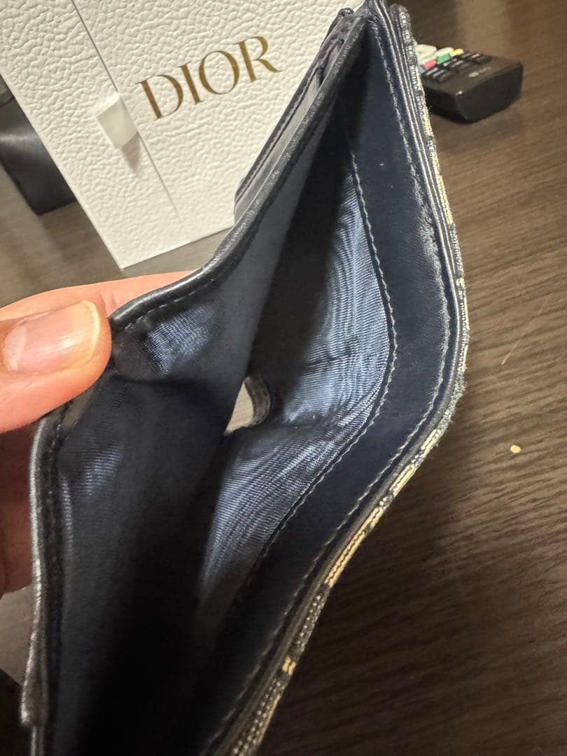 Dior 三つ折り財布 ベージュ/ネイビー キャンバス Dior 三つ折り財布