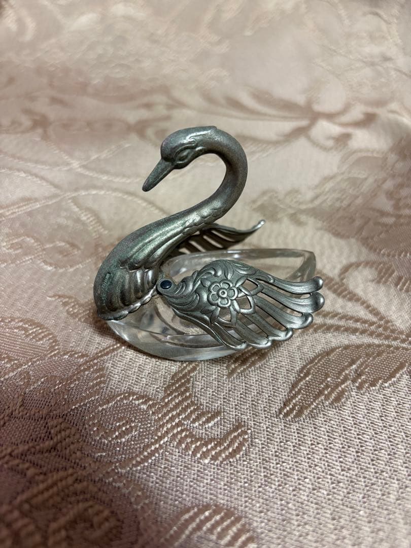 金属とガラス製 白鳥型　アクセサリー入れ zym067-4.jpg