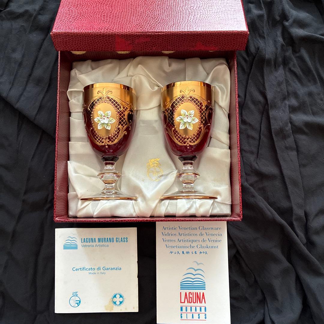 ベネチアングラス 24金 ペアグラス ヴェネチアン 赤色 ラグーナムラノ