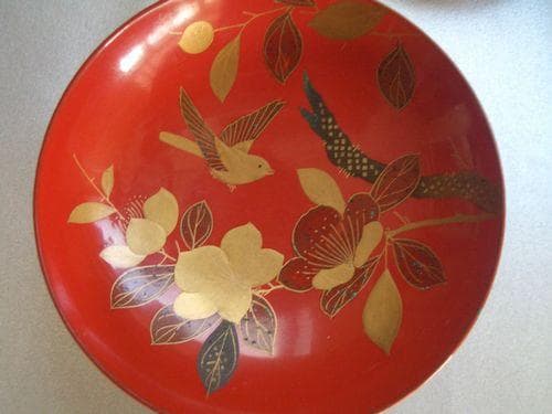 お値下げ！輪島塗 金蒔絵 花鳥 松に鶴紋様 三重盃 朱塗 漆器 盃杯 酒器 お値下げ 輪島塗 金蒔絵 花鳥 松に鶴紋様 三重盃 朱塗 漆器 盃