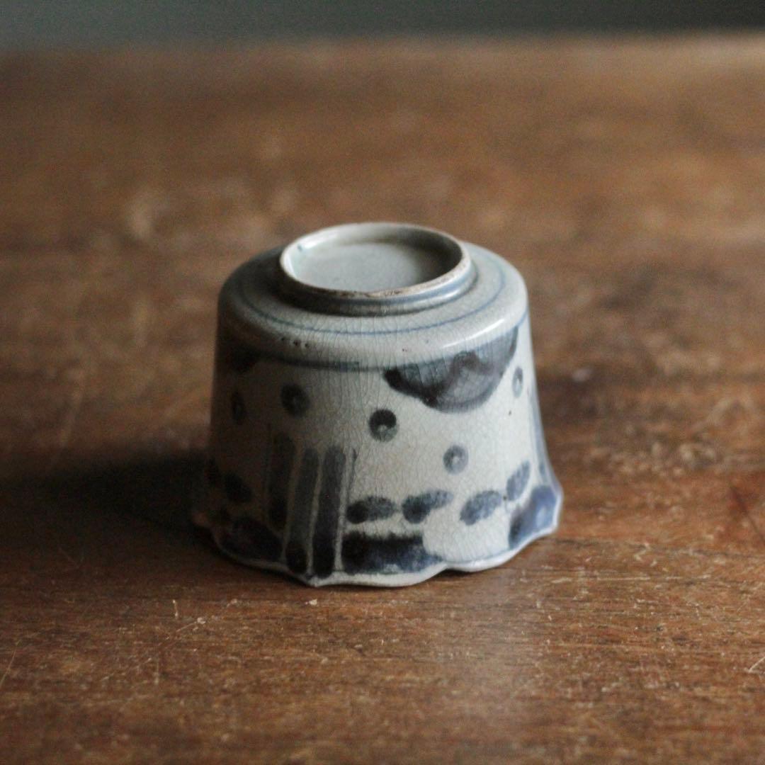 太白手 陶胎染付 輪花 筒盃 盃 ぐい呑み 古美術 古道具