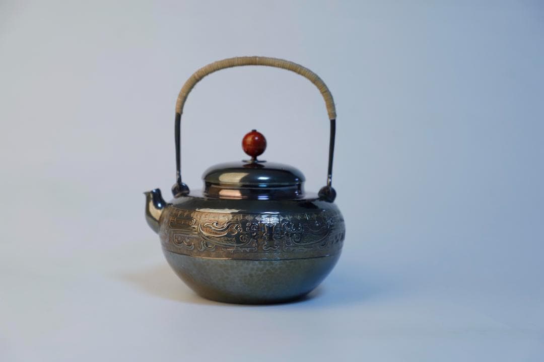 純銀製 饕餮文 湯沸 銀瓶 煎茶道具