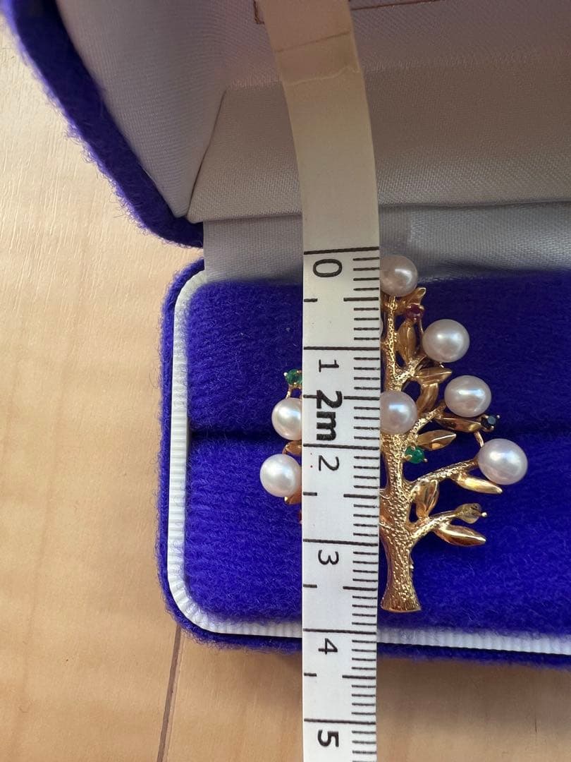 K18 18金 750 パール ブローチ ルビー エメラルド サファイア