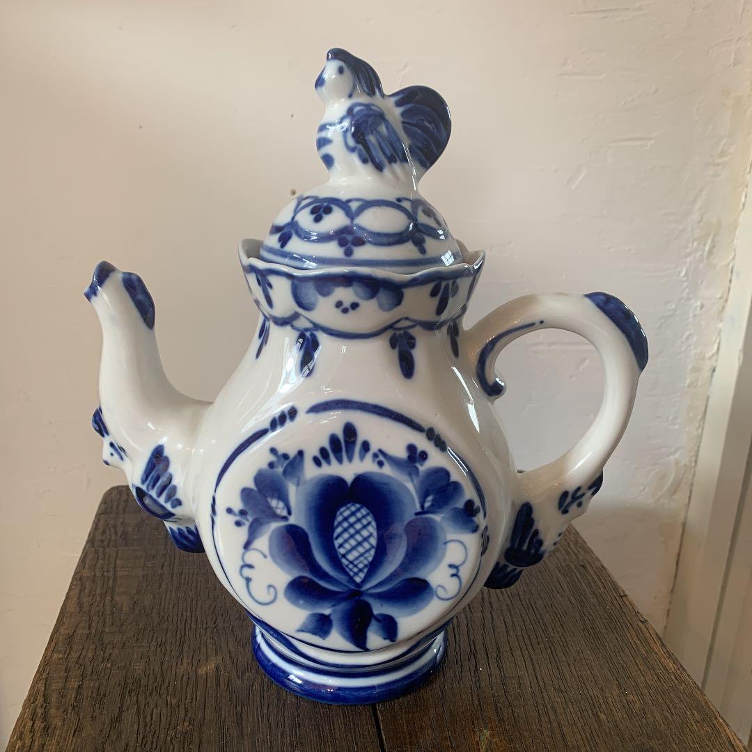 グジェリ焼き ￼￼ティーポット ロシアグジェリ焼き ミルクポット