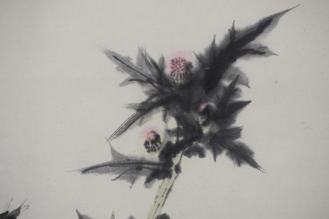 良雄/アザミ図/薊/横物/掛軸☆宝船☆Z-596