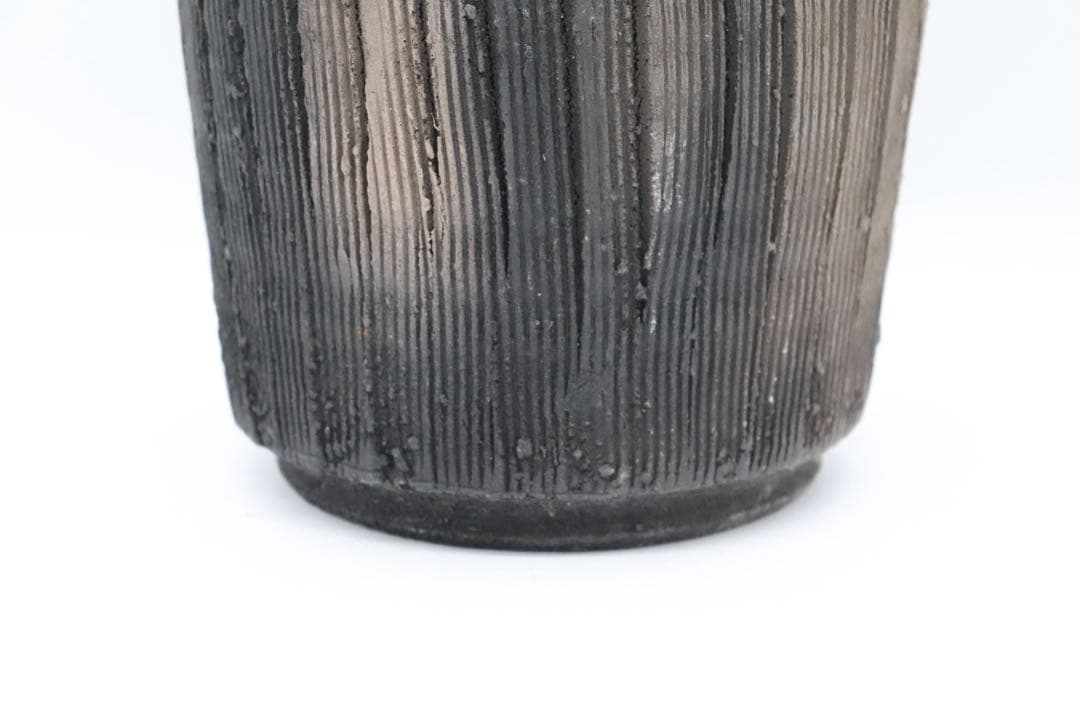 坂田甚内作　黒陶窯変深甚紋水指　茶道具　送料込み250825