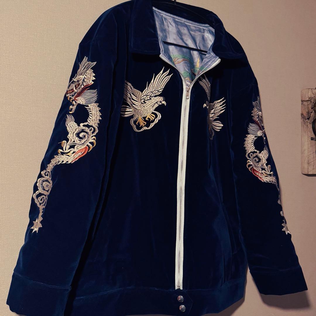 【中綿ブルゾン】刺繍ドラゴンと鷲のベルベットジャンパー