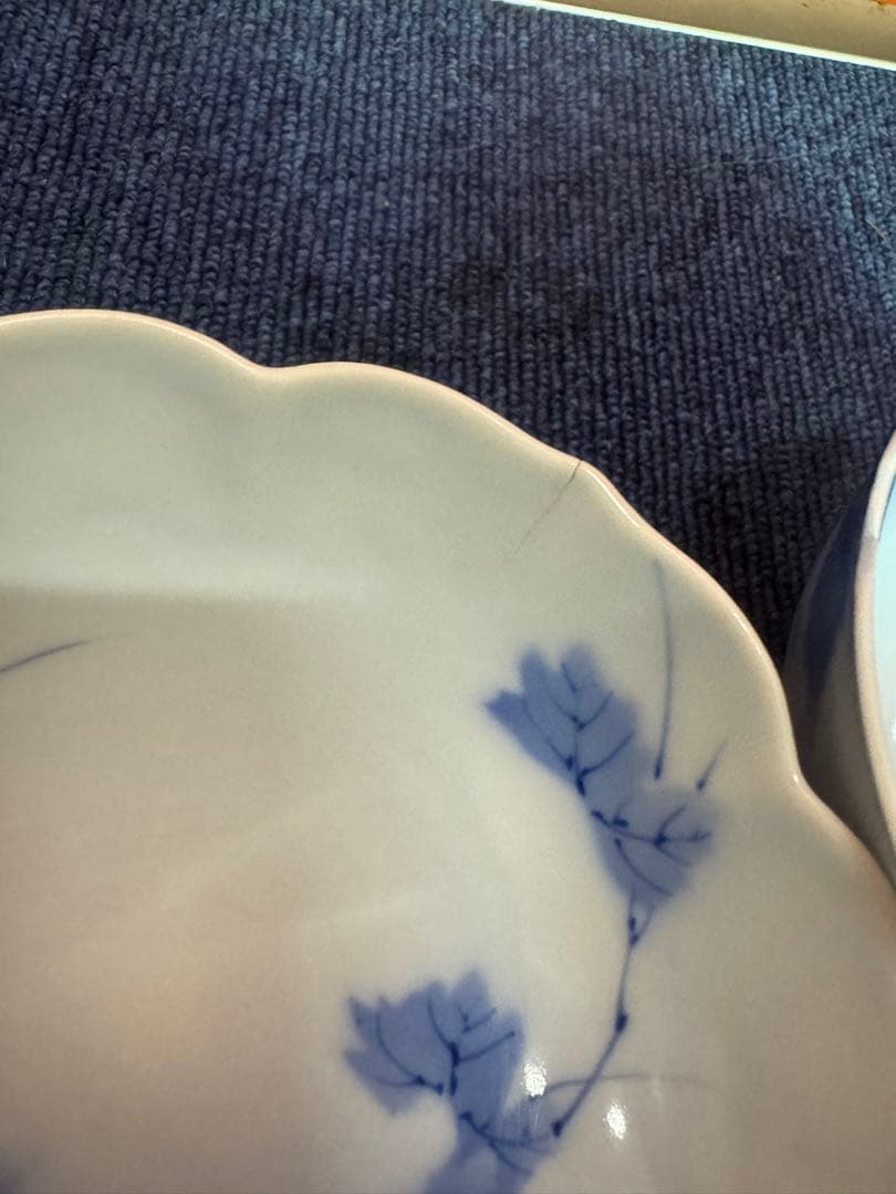 1707 深川製磁 染付葡萄絵 花型鉢 3客