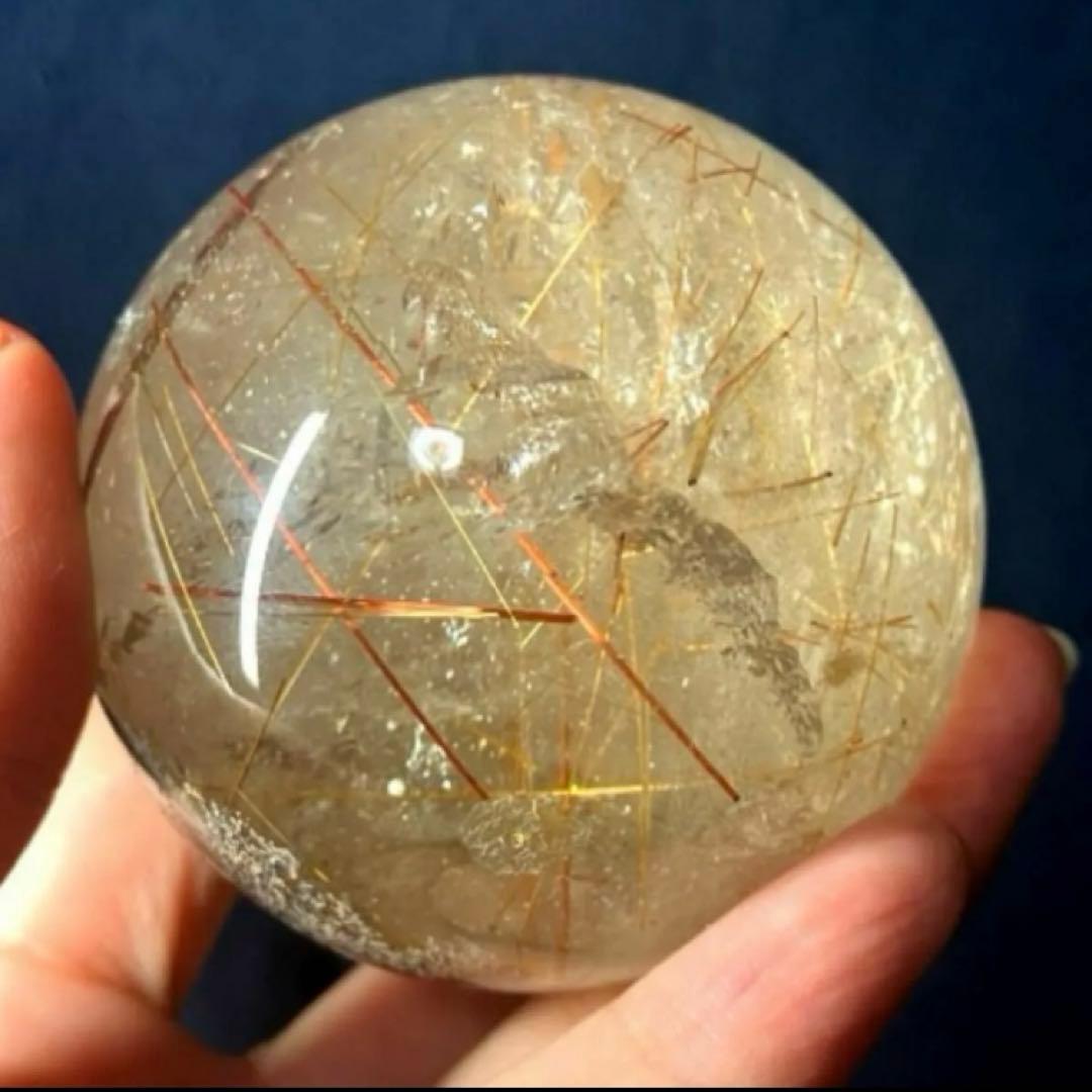 54mm 220g ゴールドルチルクォーツ丸玉スフィア金針水晶