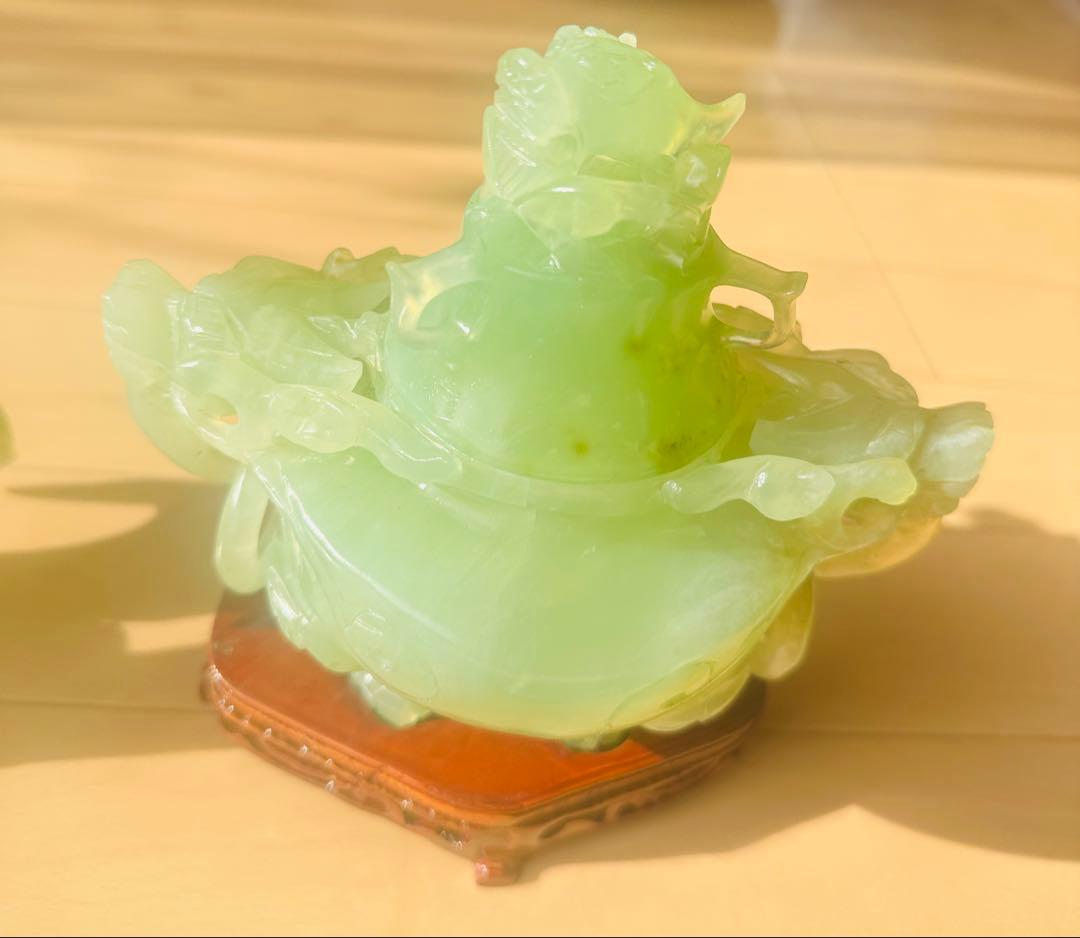 現状品 翡翠 鳥と花の彫刻 高さ約2 3cm 18 Cm 2