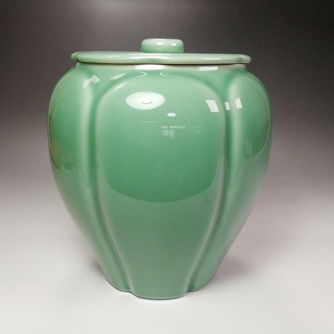 Ｓ４０１　水指　『高麗青磁　阿古陀形』『寿づか焼　清宝窯』『石崎英治作』　共箱