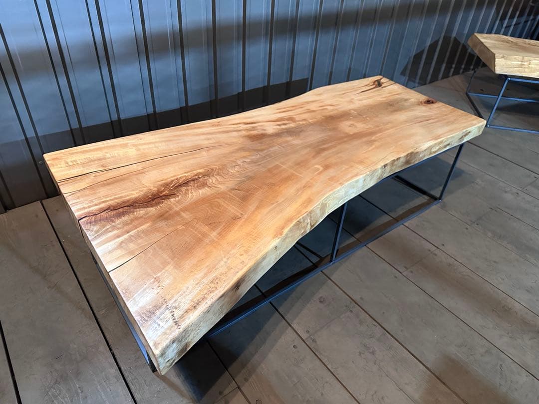 栃 トチ 一枚板テーブル 店舗什器 ローテーブル アイアン脚 一点物