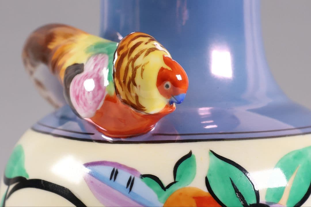 【CM312】オールドノリタケ 鳥 花瓶 ラスター彩 オウム インコ 花器