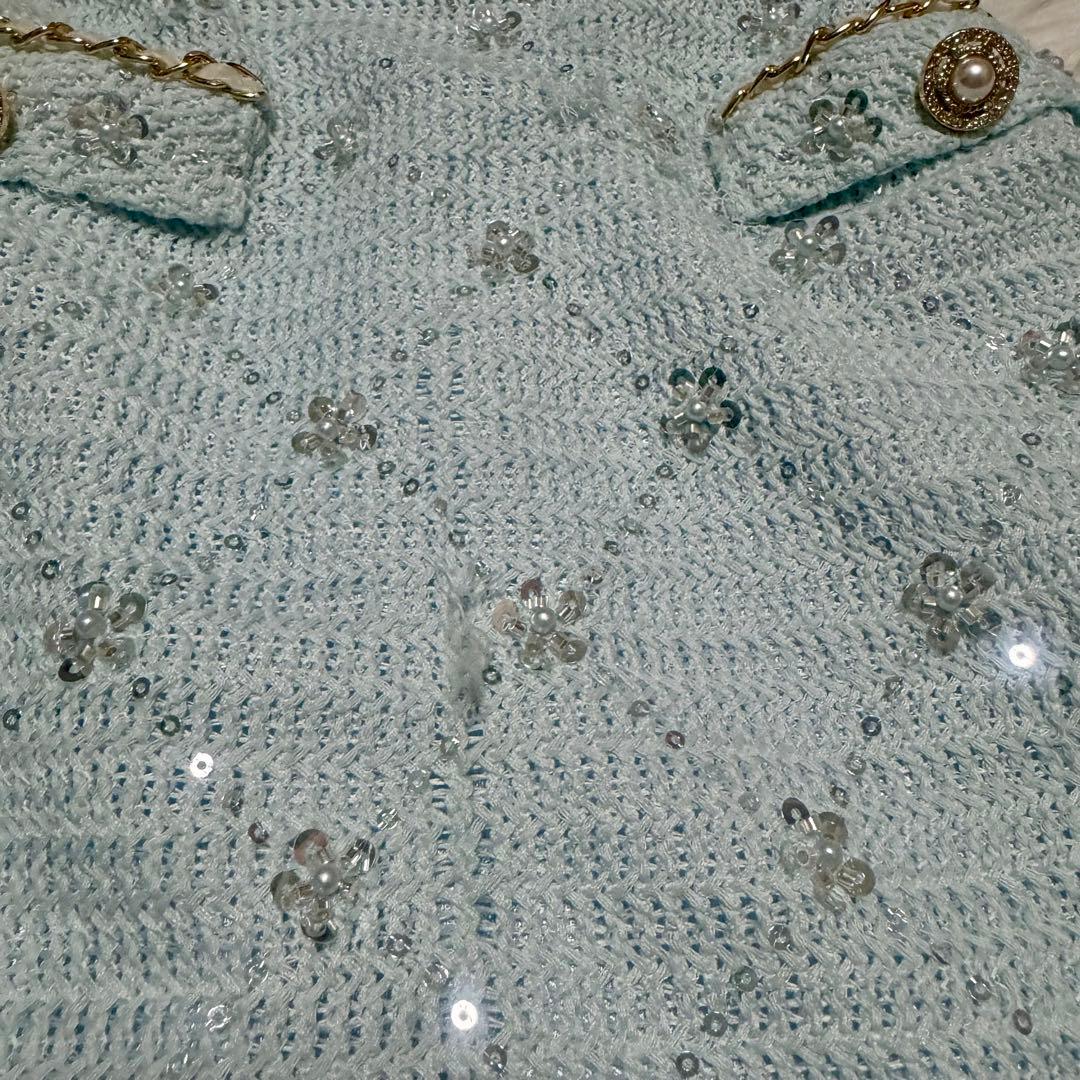 IRMA イルマ　水色 Sサイズ　ミニドレス　レース　ビジュー　Aライン