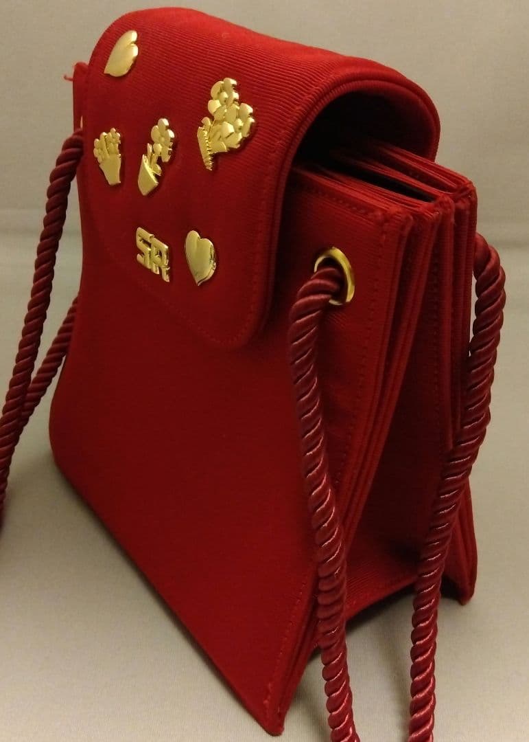 ソニアリキエルSR 赤いクロスボディポーチ ゴールド装飾付き