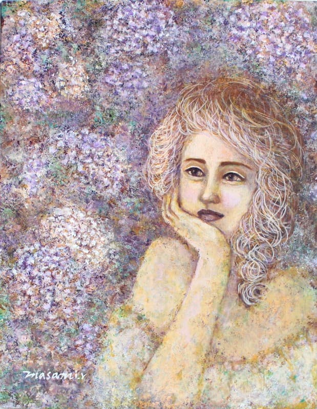 「紫陽花」アクリル画 原画 F6 キャンバス 額なし