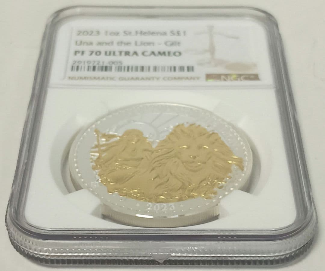 2023 ウナとライオン 1oz £1ゴールドプレート銀貨 NGCPF70UC③ NGC鑑定