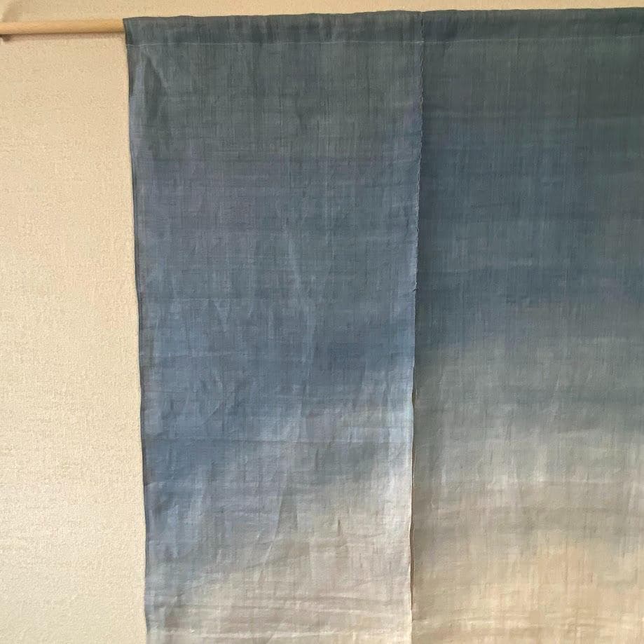 手描き麻暖簾【朝顔】手染 のれん 巾85×151cm 一点物 古布 アンティーク