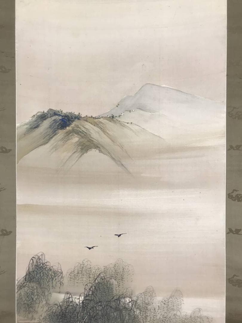 【真作】秀甫/川柳漁師図/山水図/掛軸/名家伝来/AB-797