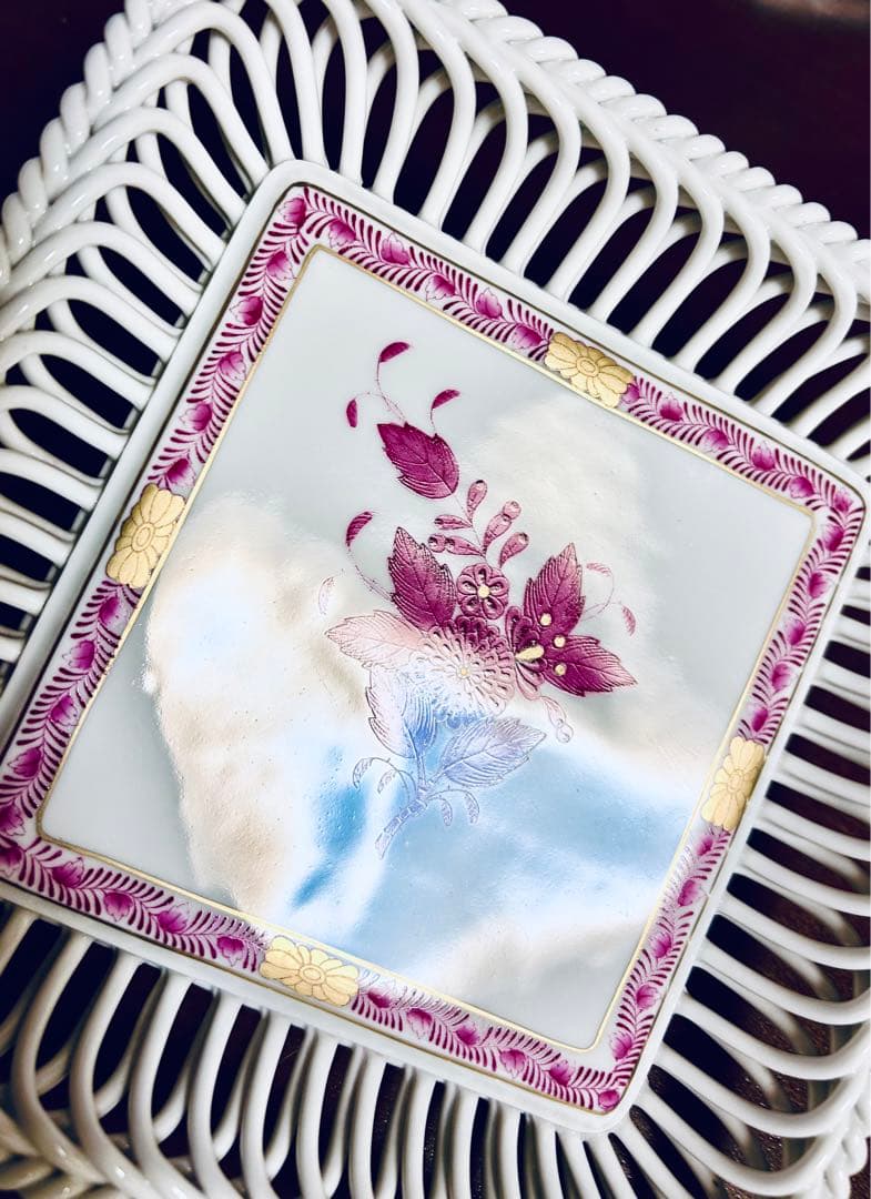 ヘレンド　ヌードルワーク　スパゲッティワーク　透編　ヘレンド アポニー　ピンク