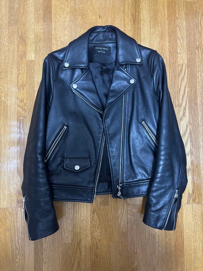 UNITED TOKYO ブラックレザーシングルライダースジャケット サイズ4