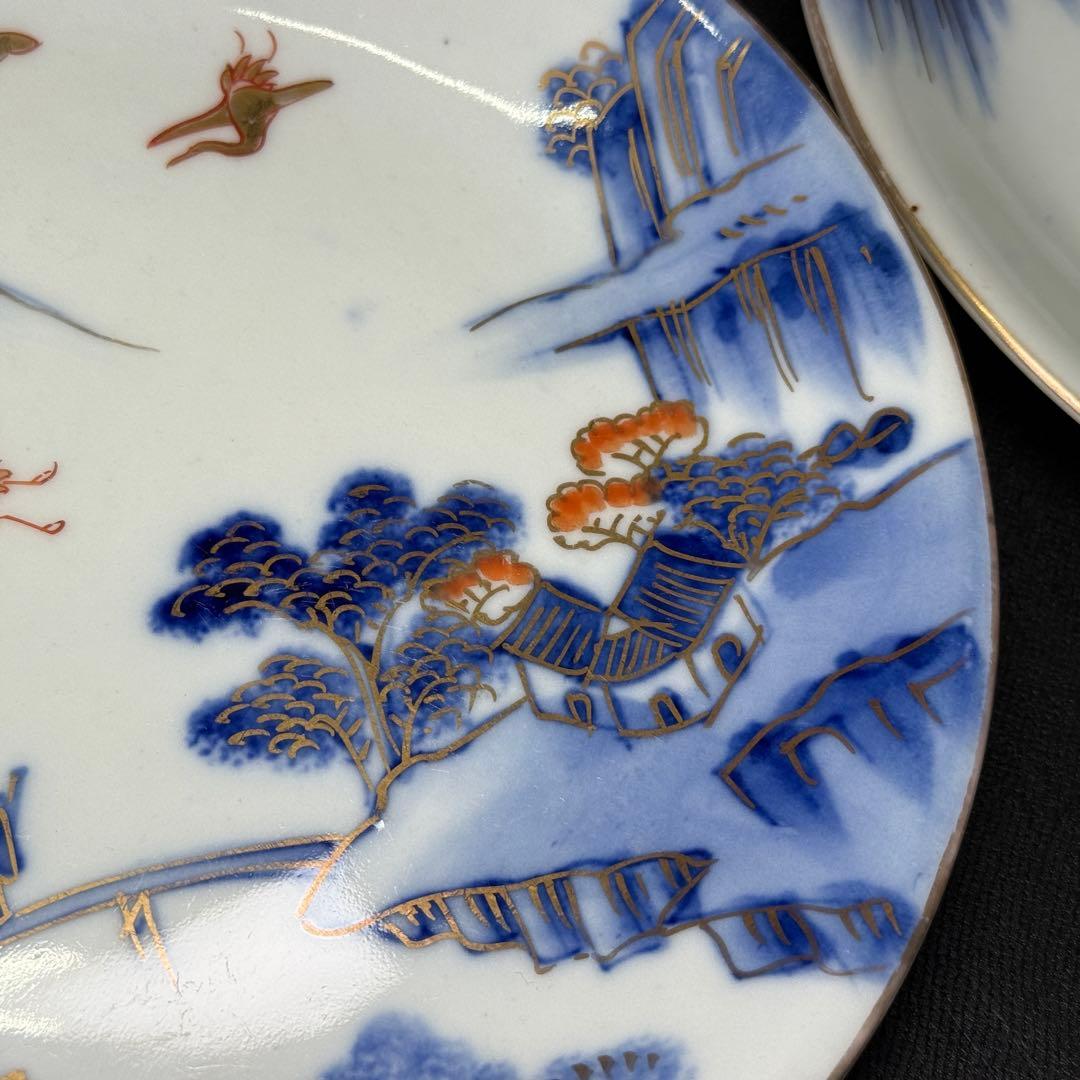 時代 古伊万里 染錦 6寸皿 13枚【無傷】大正 明治 骨董 アンティーク