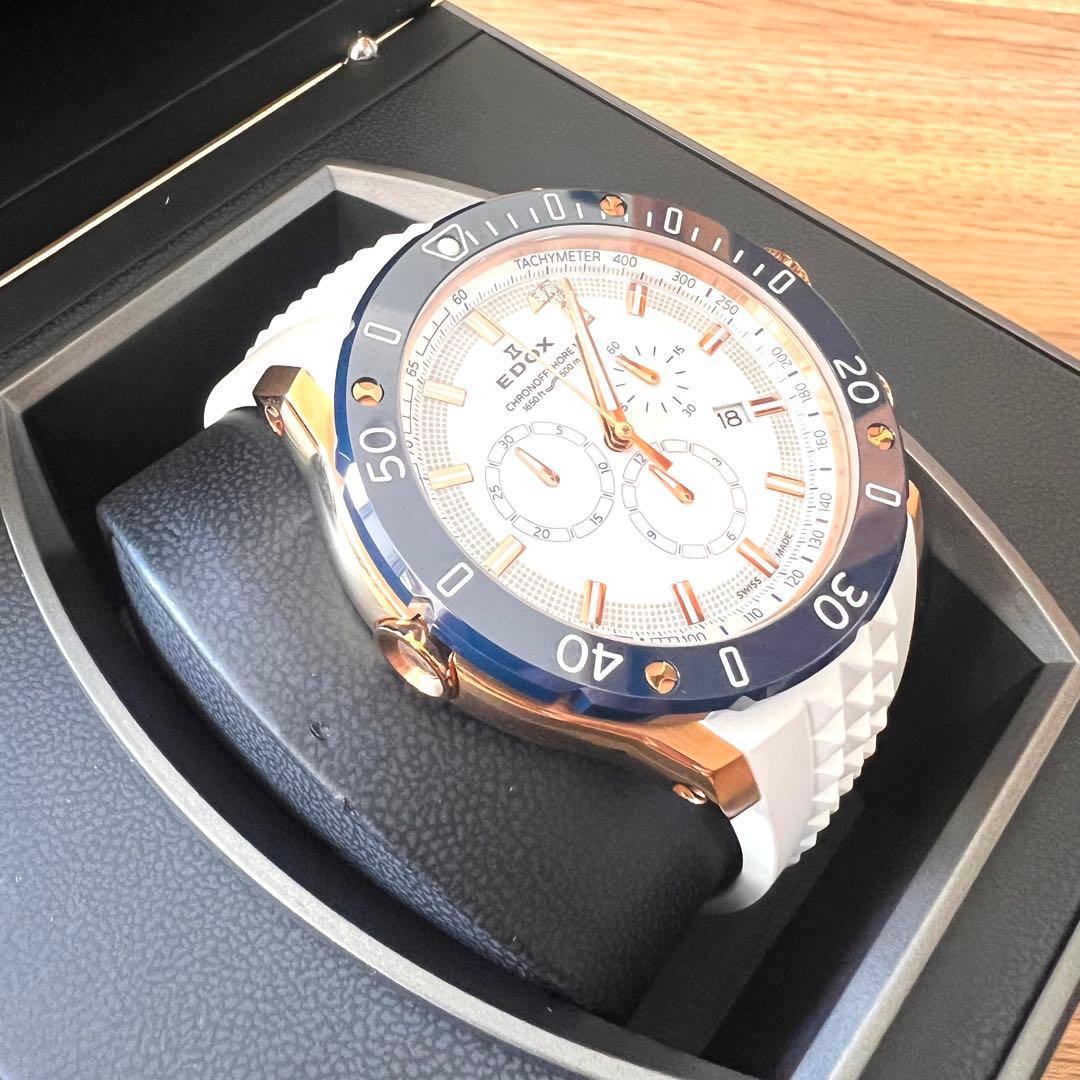 【100本限定】EDOX クロノオフショア1 クロノグラフメンズ クォーツ 白