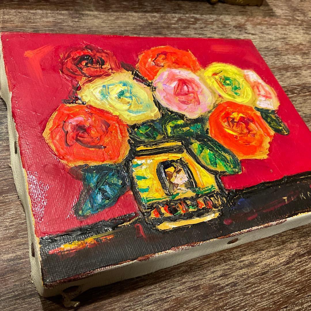 市村司「ばら」薔薇/バラ 油彩 アートクラブ会員 油彩画 額付き アート