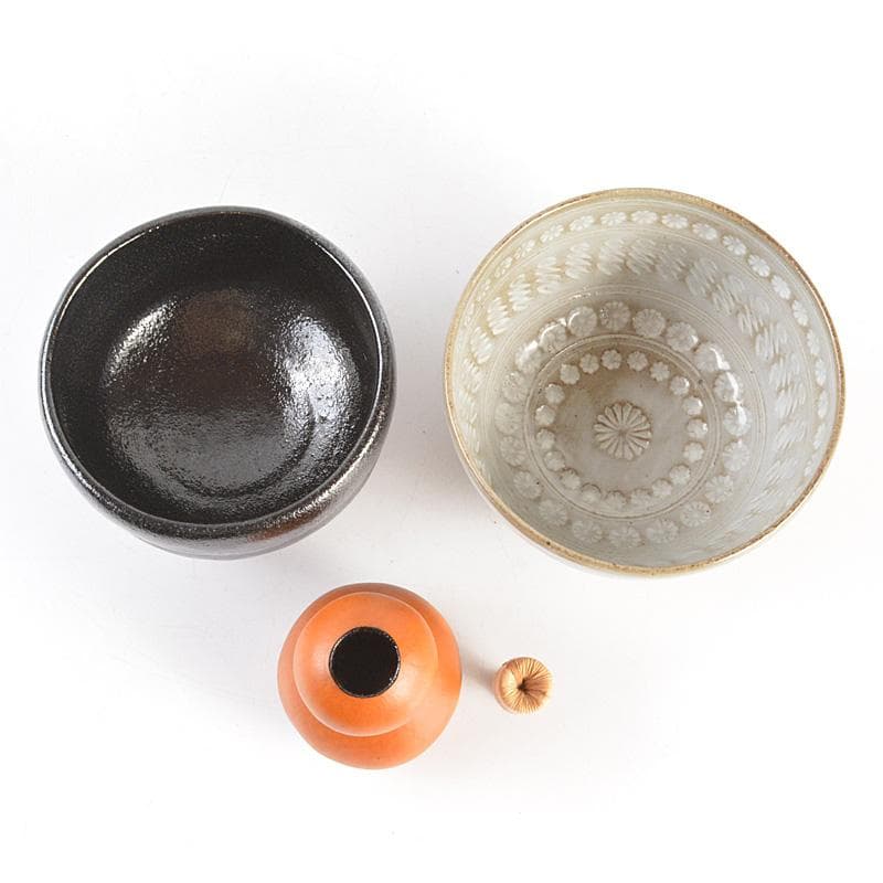 平安 東山麓 東竹園斎作 茶籠 黒楽茶碗 瓢箪振出など 八