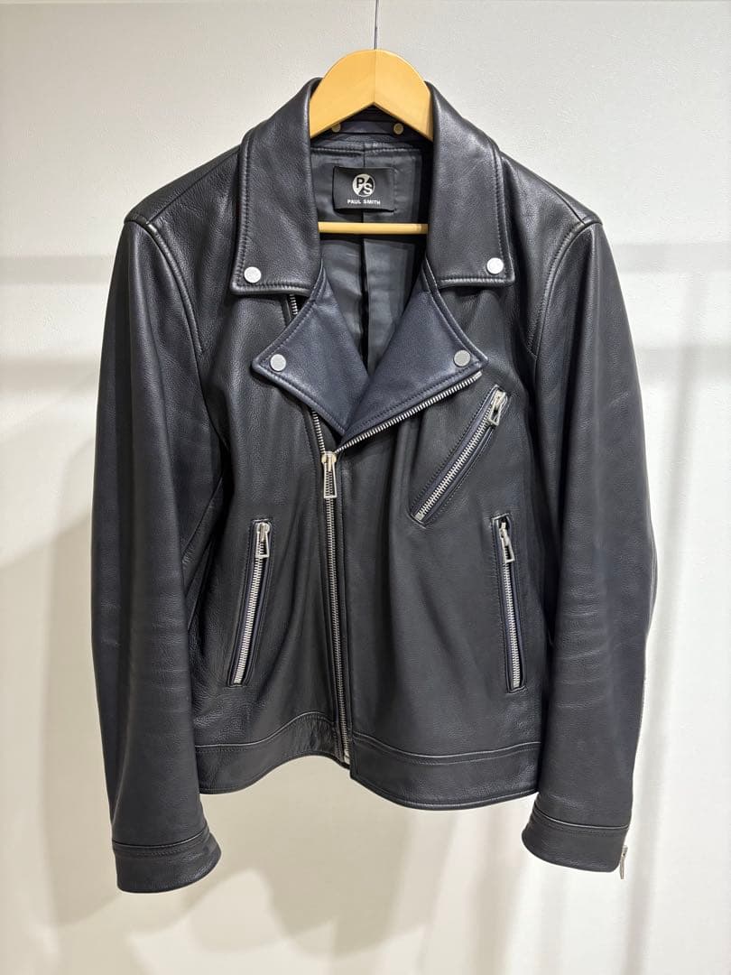 PAUL SMITH ブラック レザーダブルライダースジャケット｜レザー