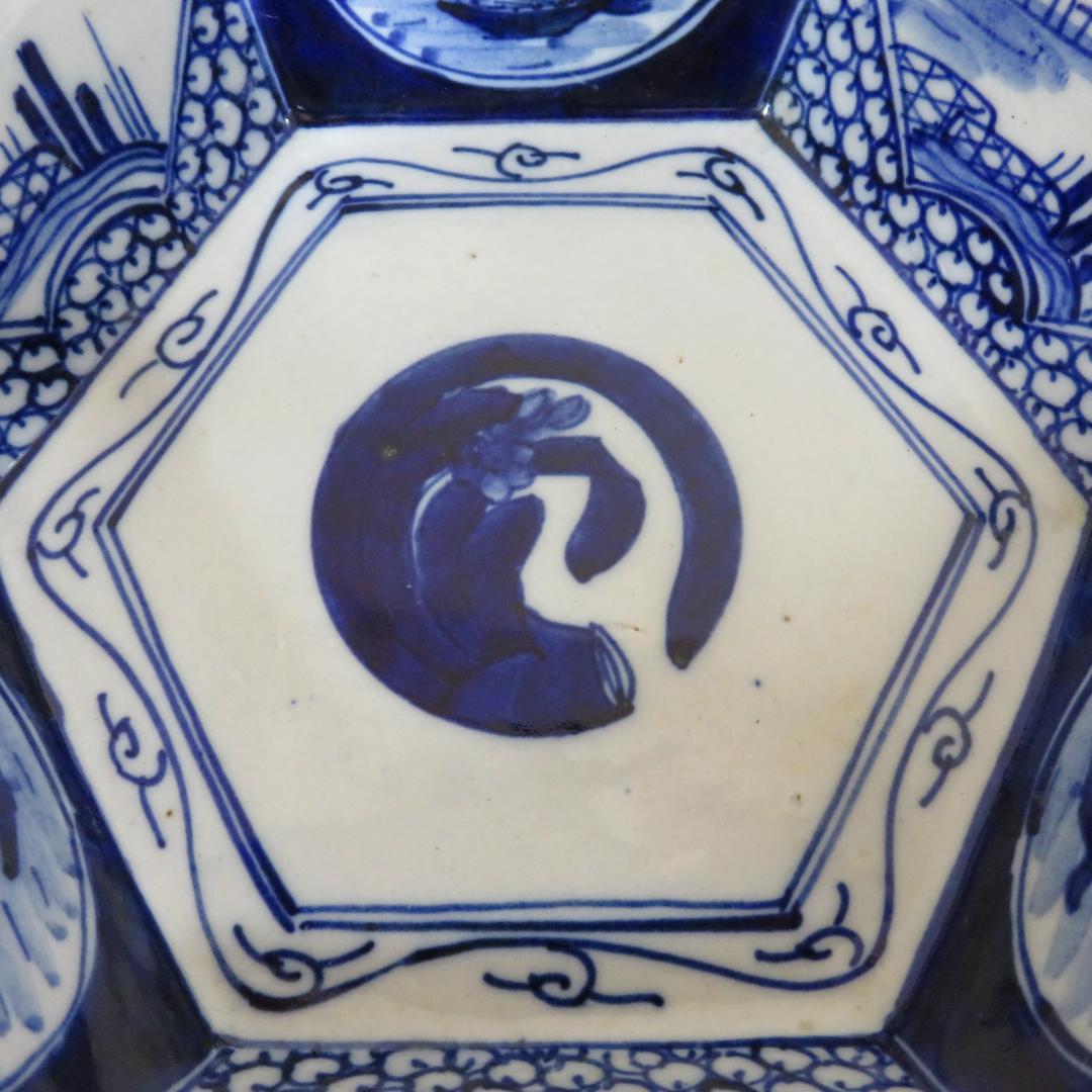 角鉢 丼 染付 古伊万里 蛇の目 帆掛け船 扇窓 印判