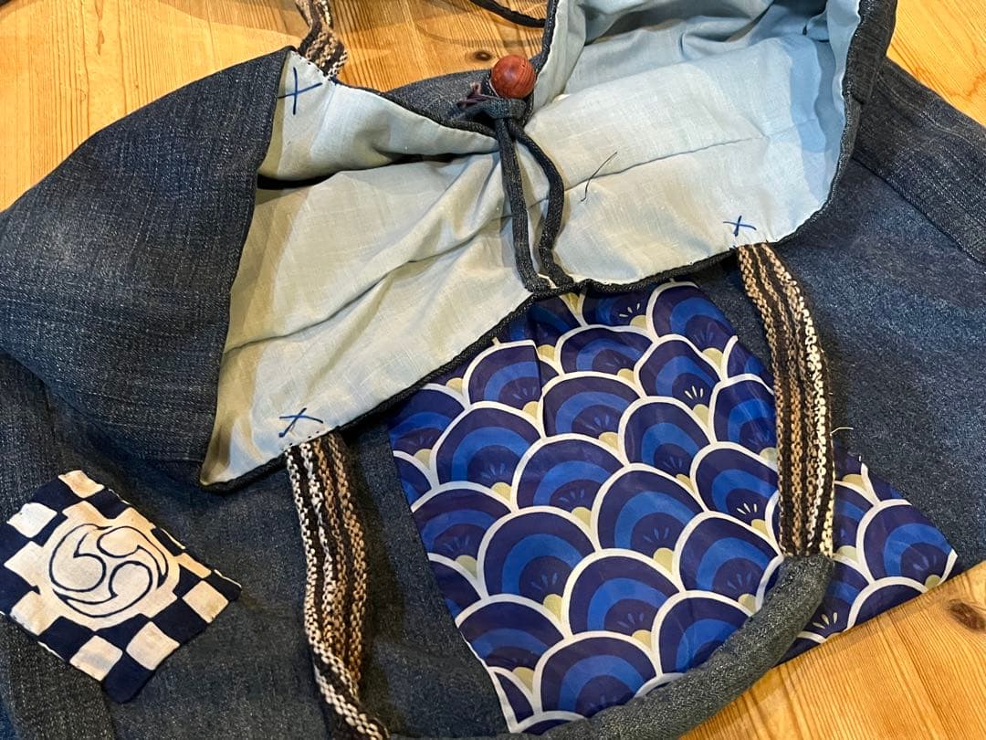 藍染 デニム古布リメイク ハンドメイド刺し子 トートバッグ ポーチ
