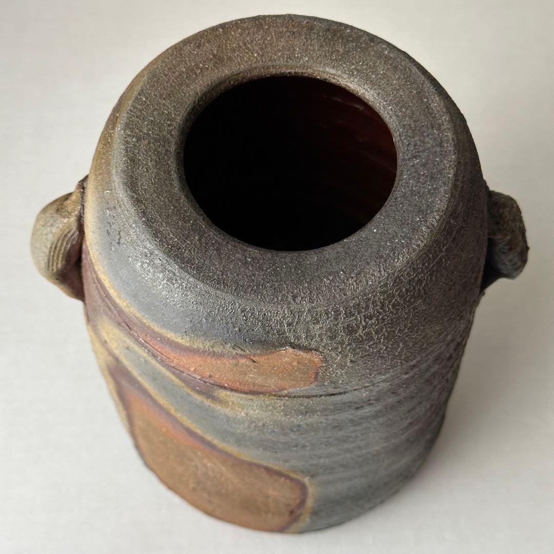 和仁栄幸(正興) 備前 花器 窯変耳付花入 共箱