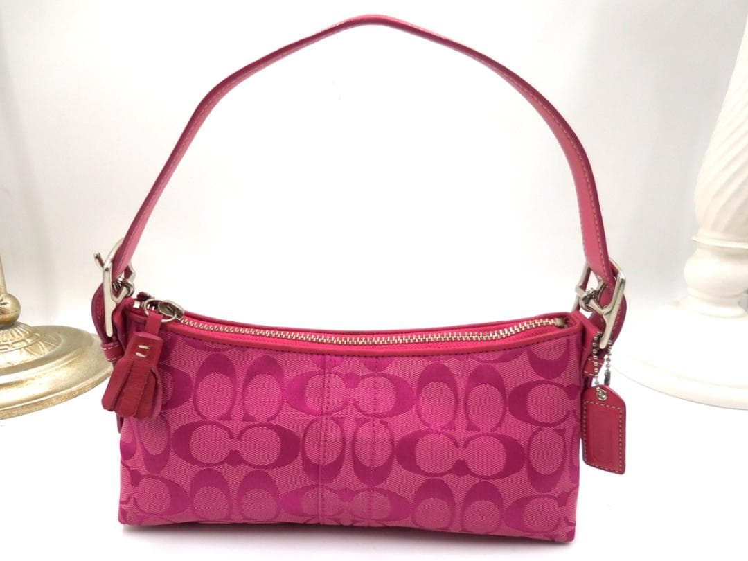 ✨COACH　コーチ　ポーチ シグネチャー ピンク キャンバス／レザー