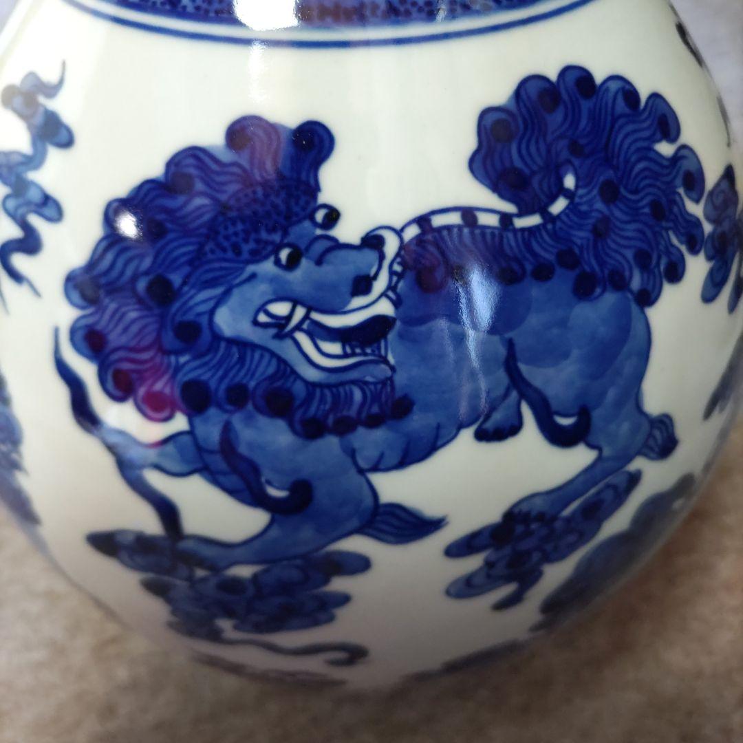 景徳鎮　獅子花瓶　D289