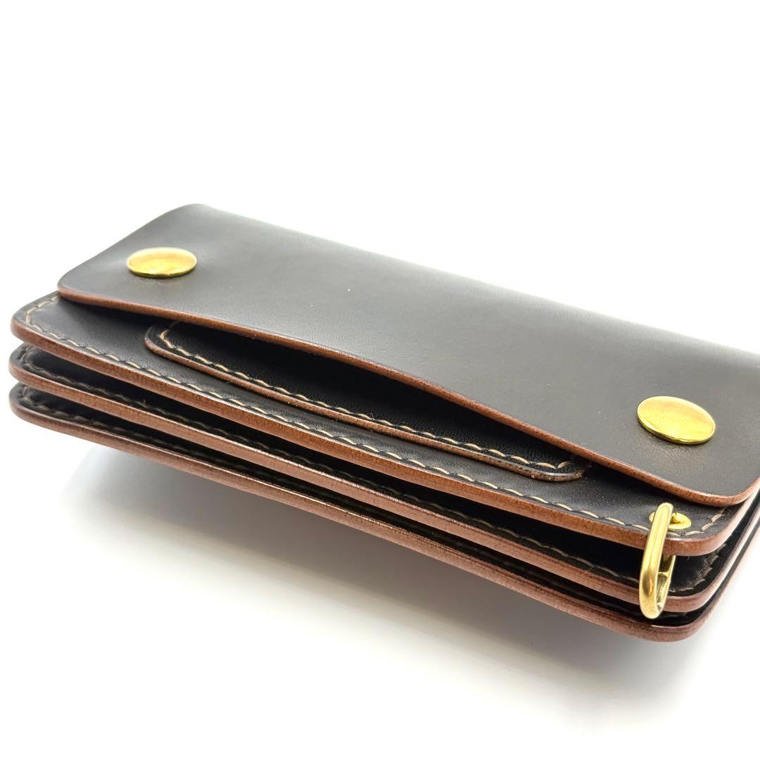 ミドルトラッカーウォレット(ブラック)サドルレザー　タロンジッパー　真鍮製