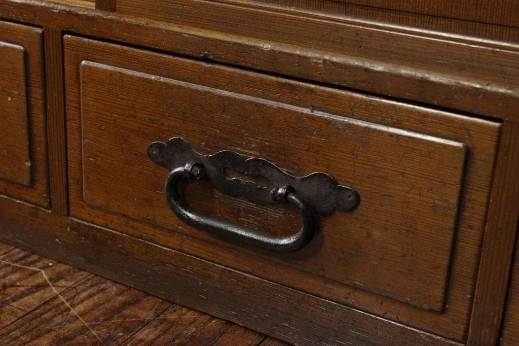 古い木製茶箪笥 収納棚/和家具/飾棚/食器棚時代箪笥/茶道具/ガラス戸棚/