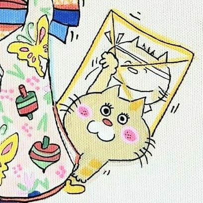 水森亜土　油彩画　肉筆保証　肉筆サイン　F3サイズ　額装済み