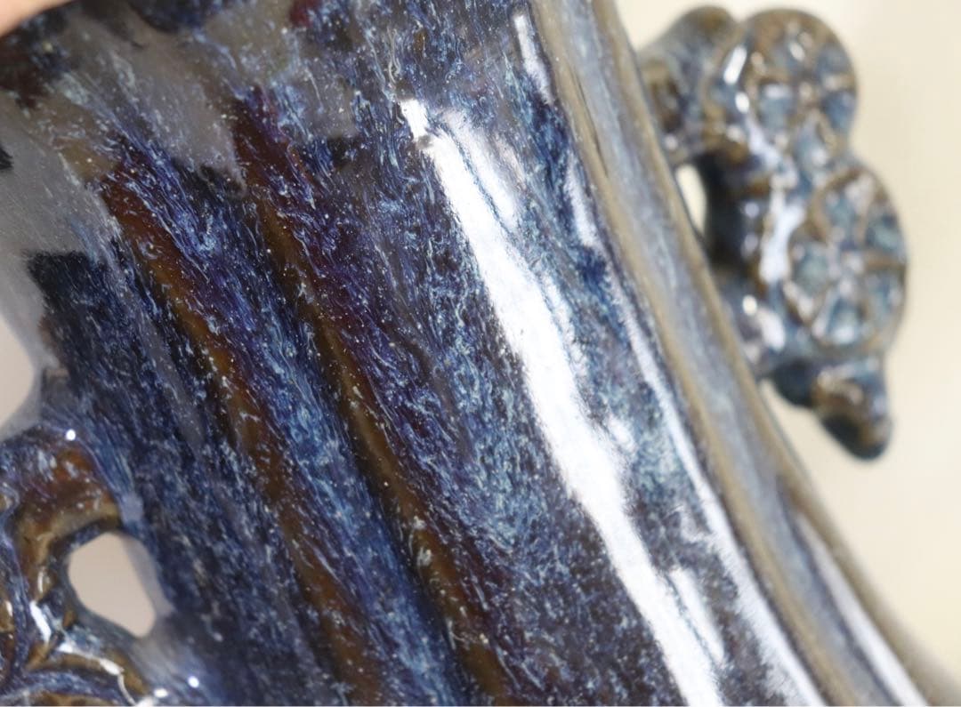 中国 鈞釉双耳瓶 送料込み0408