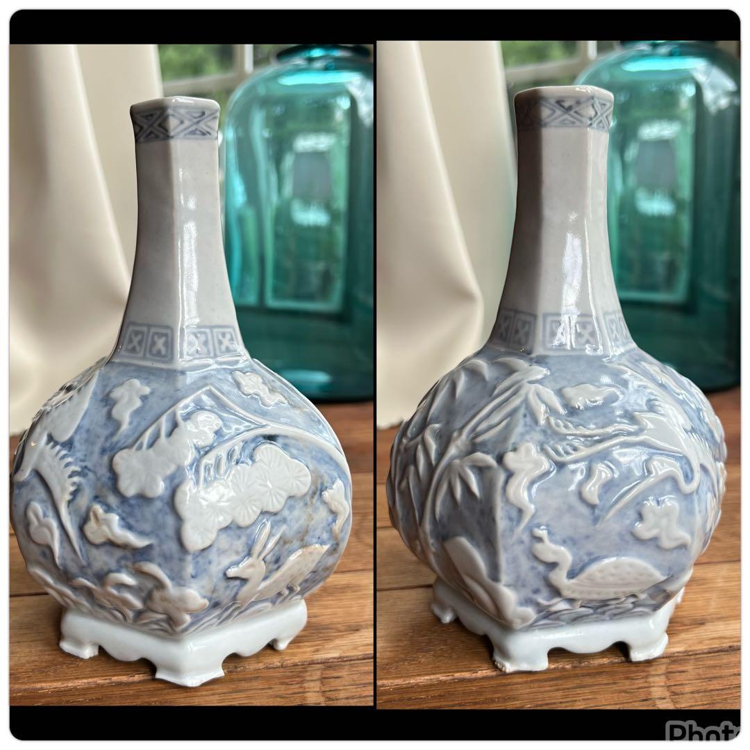 李朝 鹿 鶴 兎 亀 竹 梅 分院 朝鮮 骨董品 花瓶 壺 陶器 染