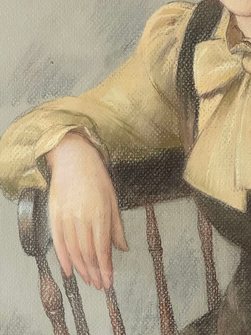 徳田宏行　黄色いブラウス　パステル画　白日会会員　女性人物像人気作家