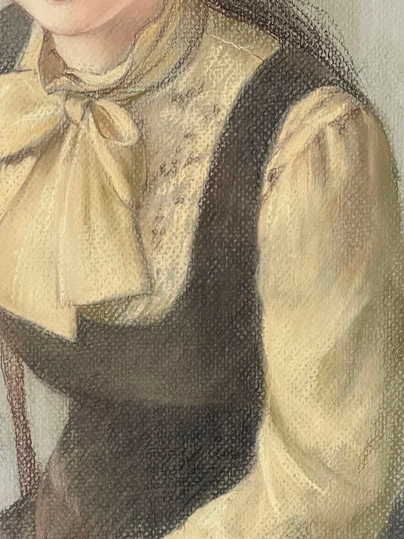 徳田宏行　黄色いブラウス　パステル画　白日会会員　女性人物像人気作家