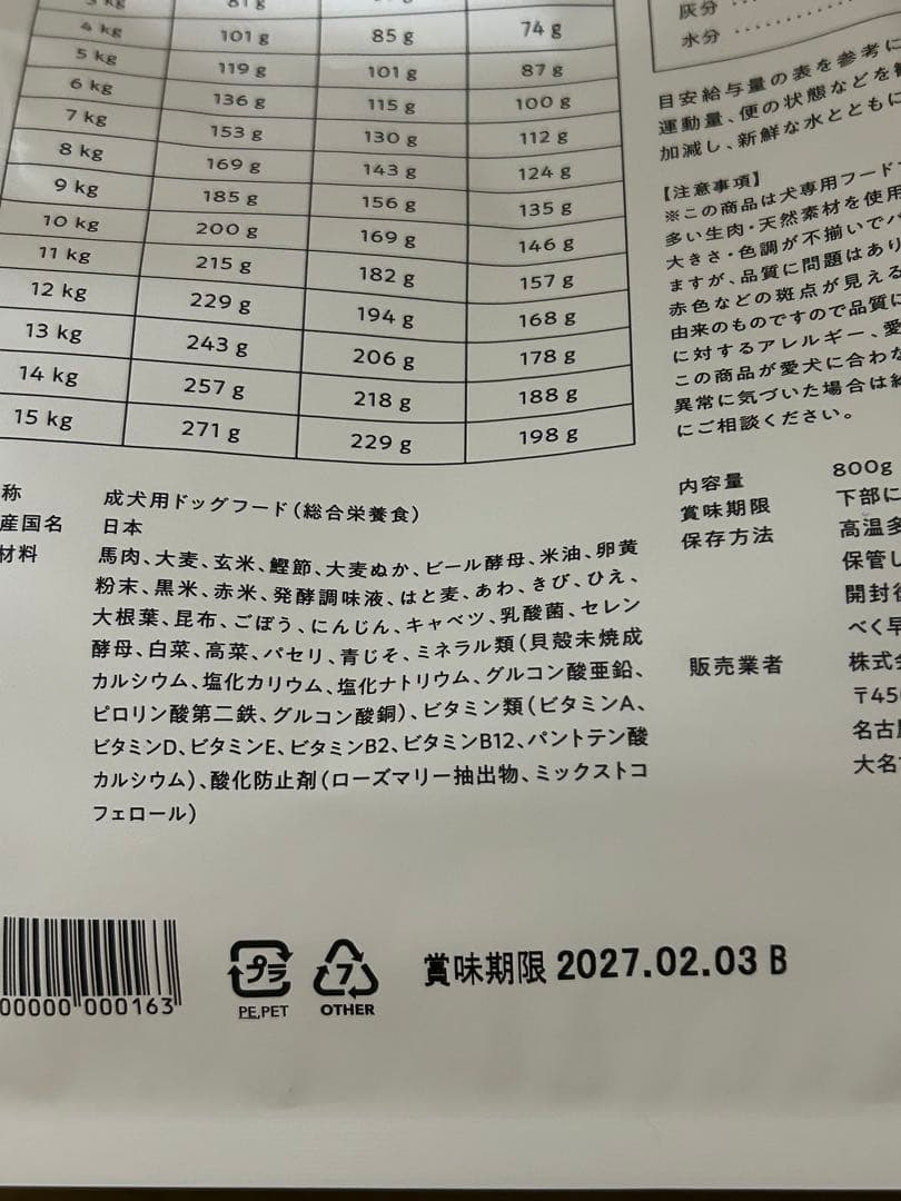 OBREMO 成犬用ドライフード 800g 馬肉 - ドッグフードヴィンテージ 通販