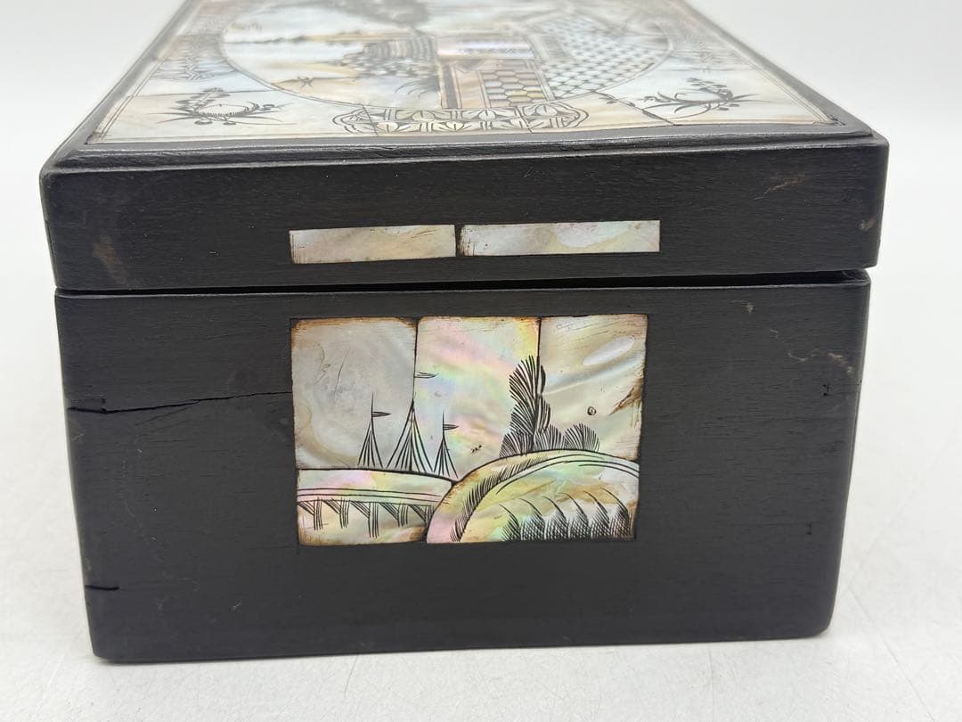 中国 清時代 螺鈿圖紅木箱 アンティーク 送料込み251108