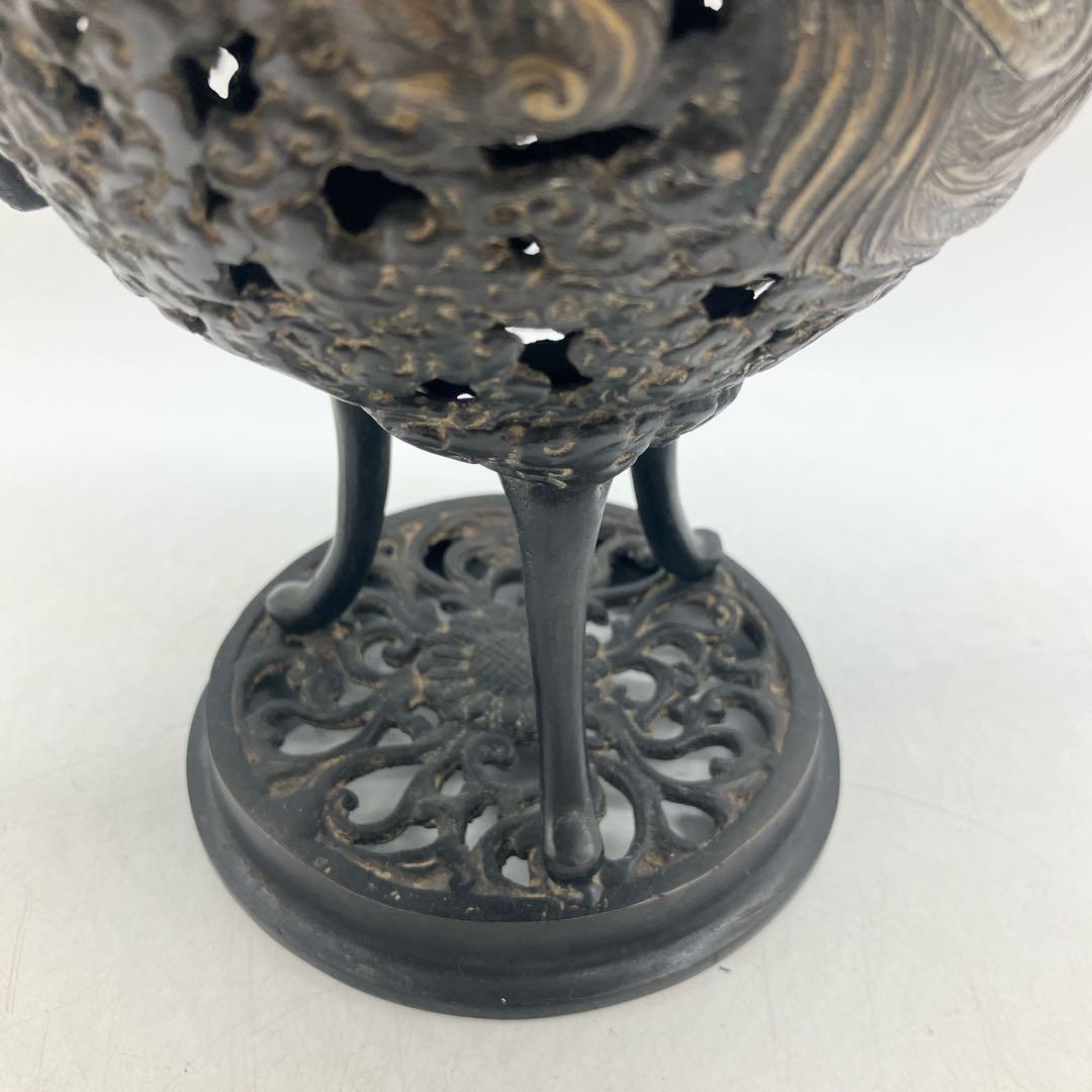 高岡銅器 金属工芸 三足 唐獅子香炉 仏教 透かし彫り 仏具 香道具