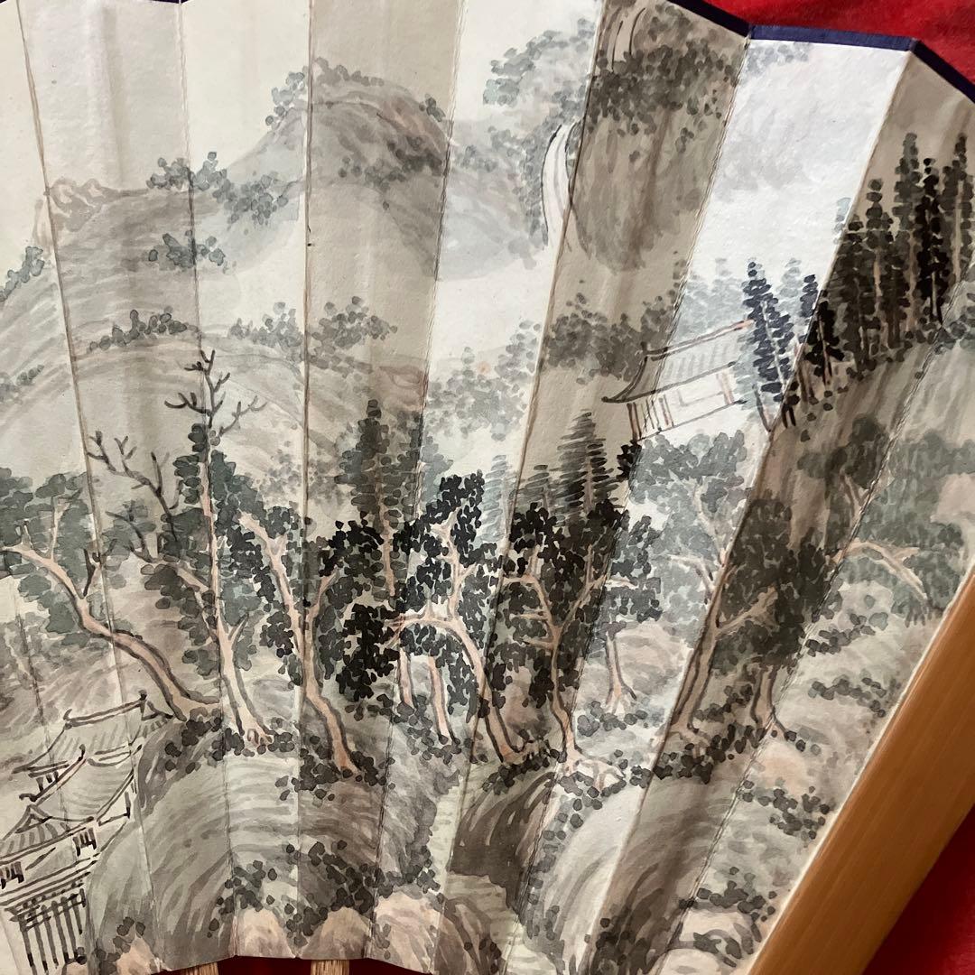 ポ*ム様 茶道具 中国 山水画扇 51㎝ 大きい扇子 茶道具